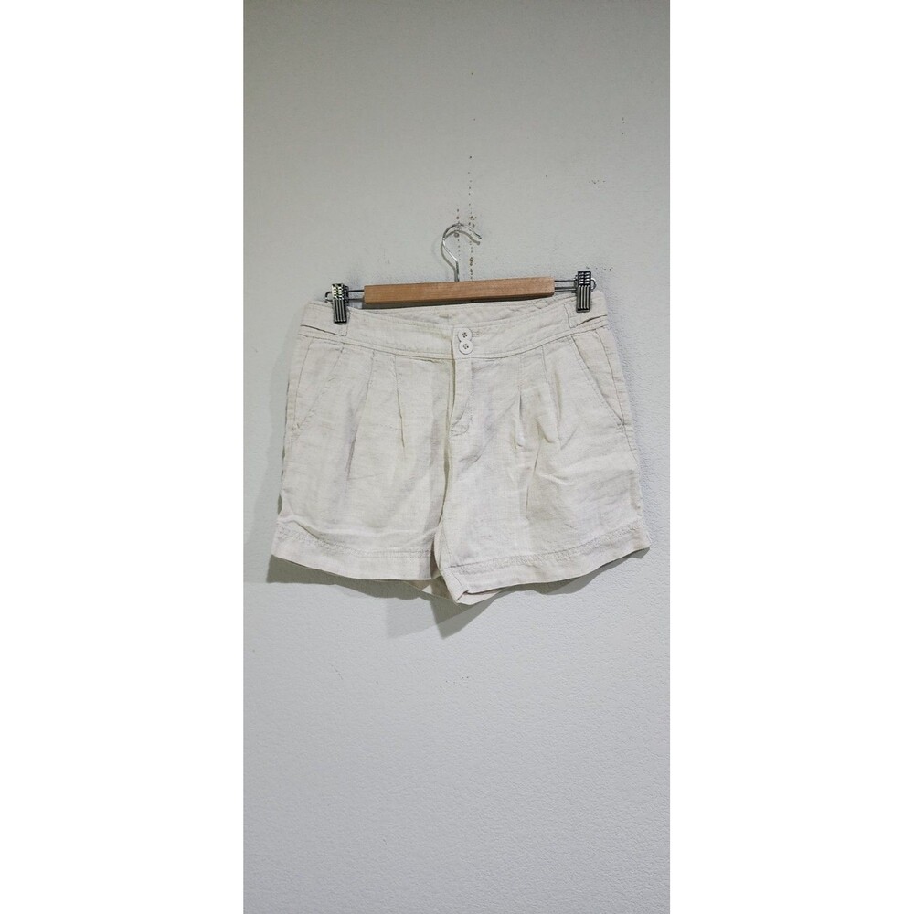 Santorini Linen Shorts Women’s Size 6 Cuffed Wide Leg Drawstring Beige Coastal
